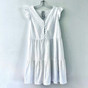 Joie White Eyelet Tiered Cotton Dress Button front Ruffle sleeve Spring Easter